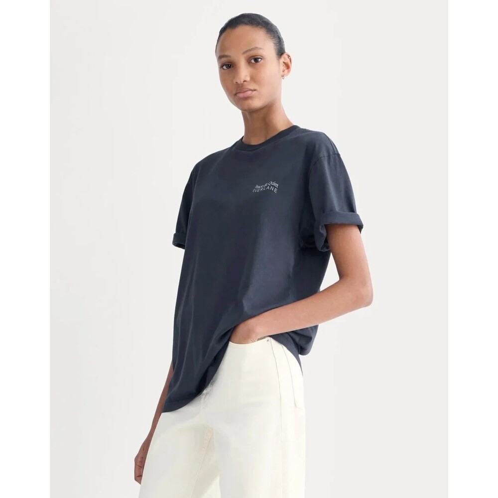 EVERLANE x Peace & Quiet Graphic Logo Tee XS Navy Blue Crew Short Sleeve NWT B12